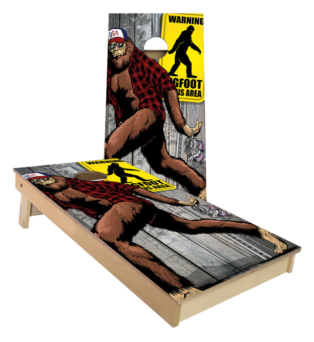 Big Foot with American Hat and 6 Pack Cornhole Boards