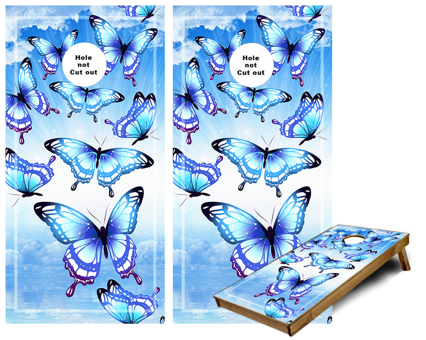 Blue Butterflies Cornhole Wraps