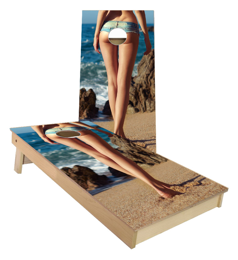 Girl butt for hole Cutoff Jeans Cornhole Boards