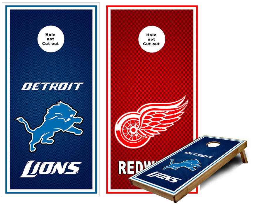 Detroit Redwings and Lions custom Cornhole Wraps