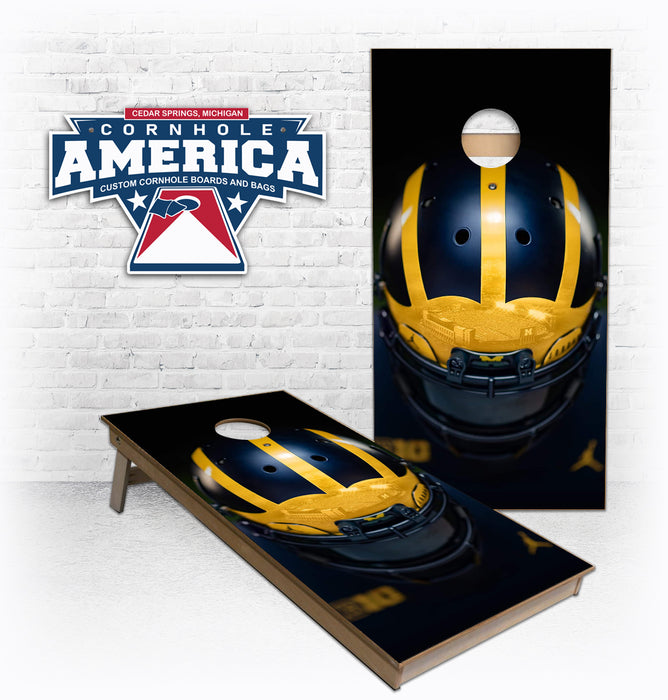 Michigan Football helmet cornhole boards
