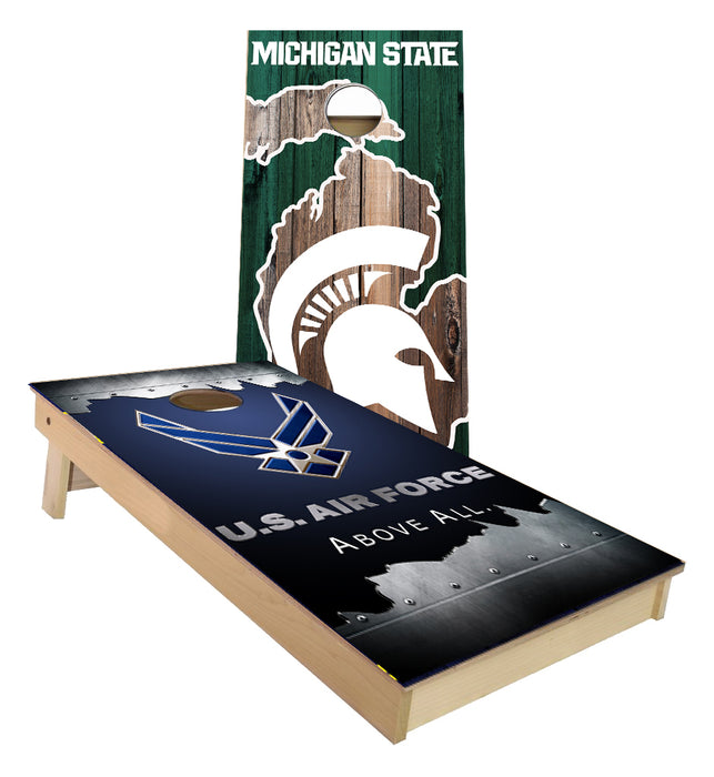 Michigan State and Air force Jagged metal Cornhole Boards