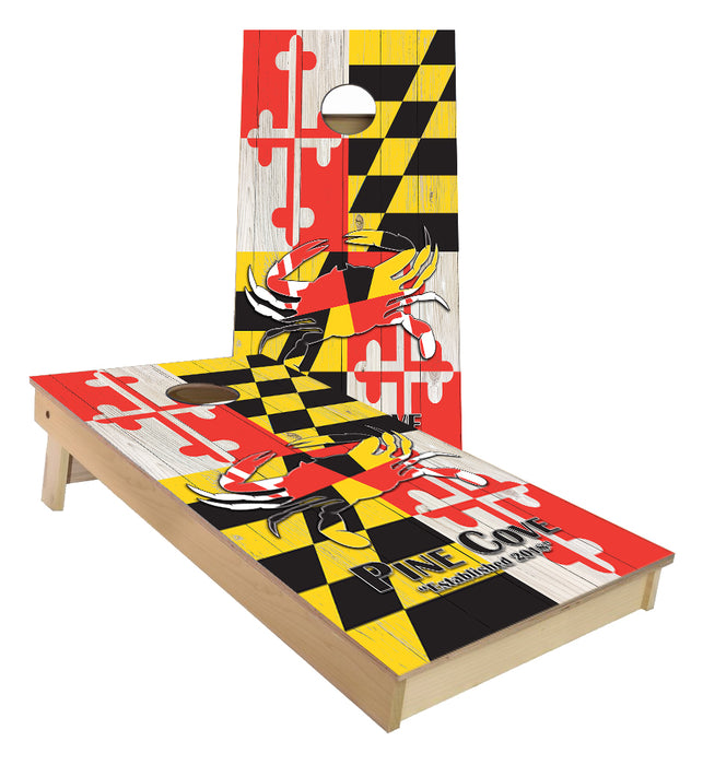 Pine Cove Crab Maryland Flag Custom Cornhole Boards