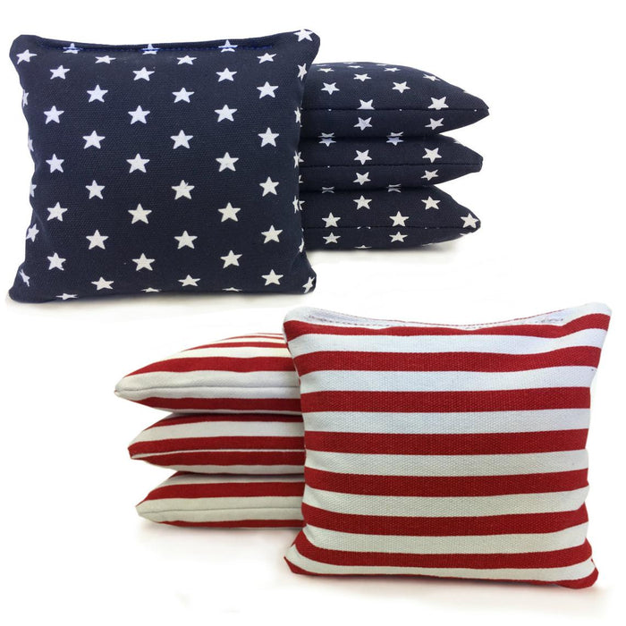 Stars and Stripes Red White and Blue resin filled All-Weather cornhole bags set of 8